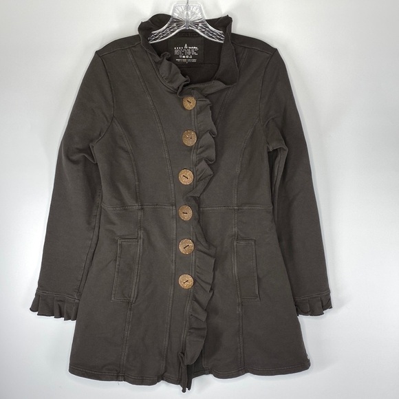 Neon Buddha Brown Big Button Stretch Jacket Size Small - Picture 1 of 8